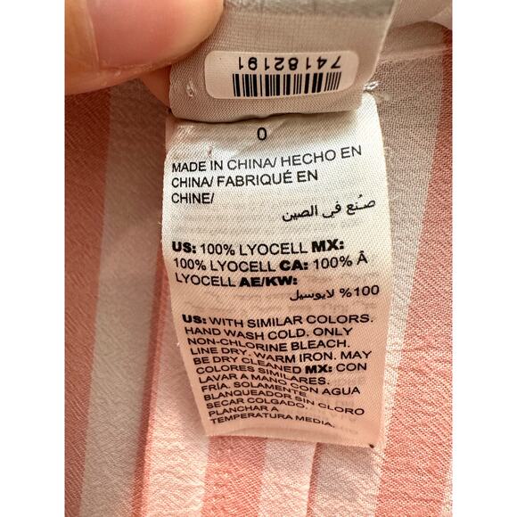 CHICO’S | Pink White Striped Lyocell Button Front Blouse Top | Size 0 Small - Picture 6 of 6